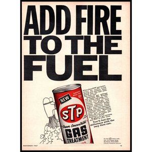 1967 STP Gas Treatment Vintage Print Ad Rocket Ship Engines Cartoon Wall Art
